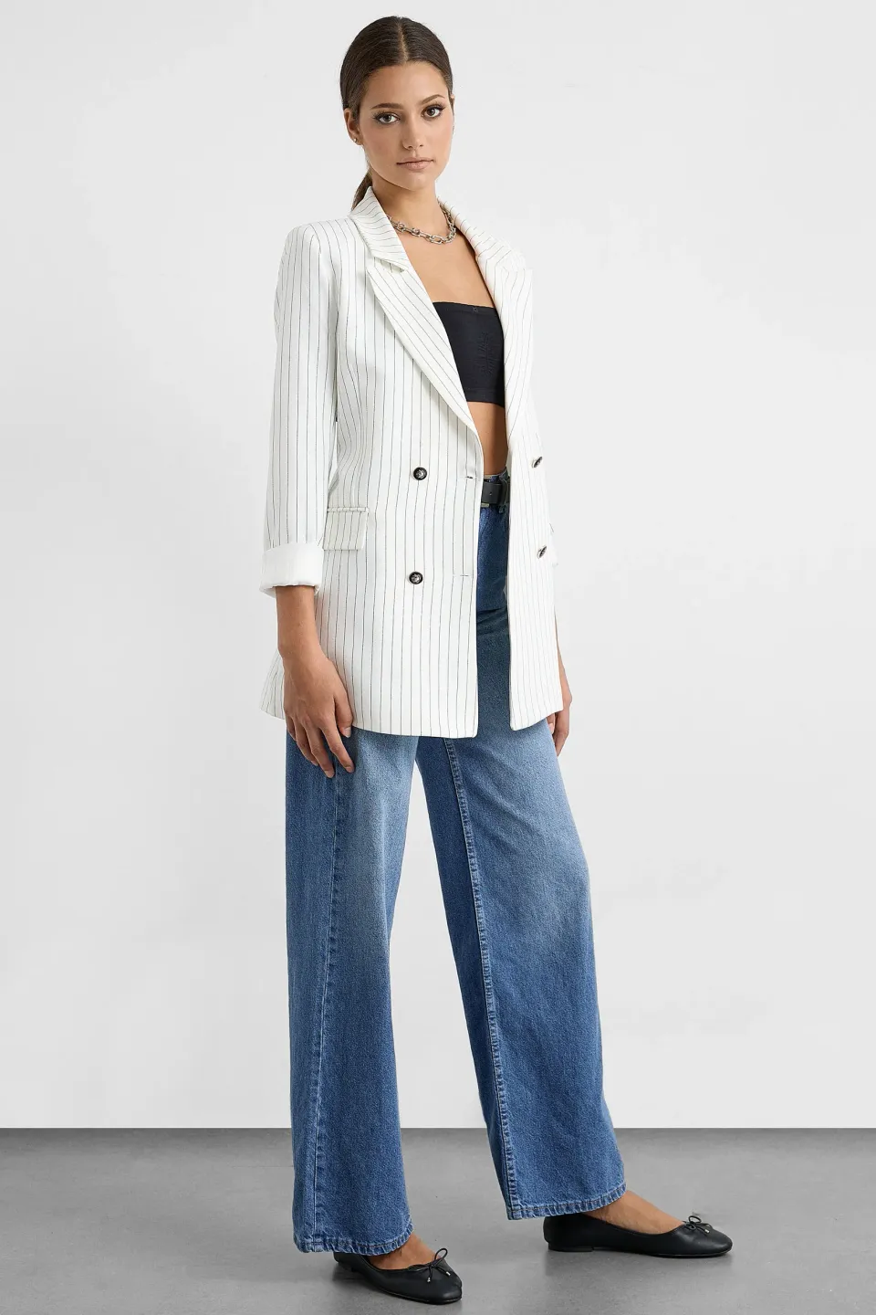 Striped Button-Detail Blazer