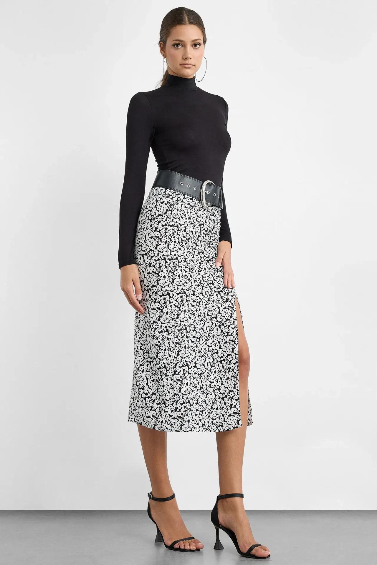 Printed Midi Skirt with Side Slit