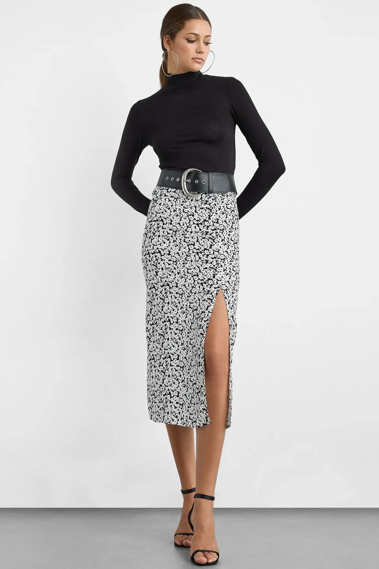 Printed Midi Skirt with Side Slit