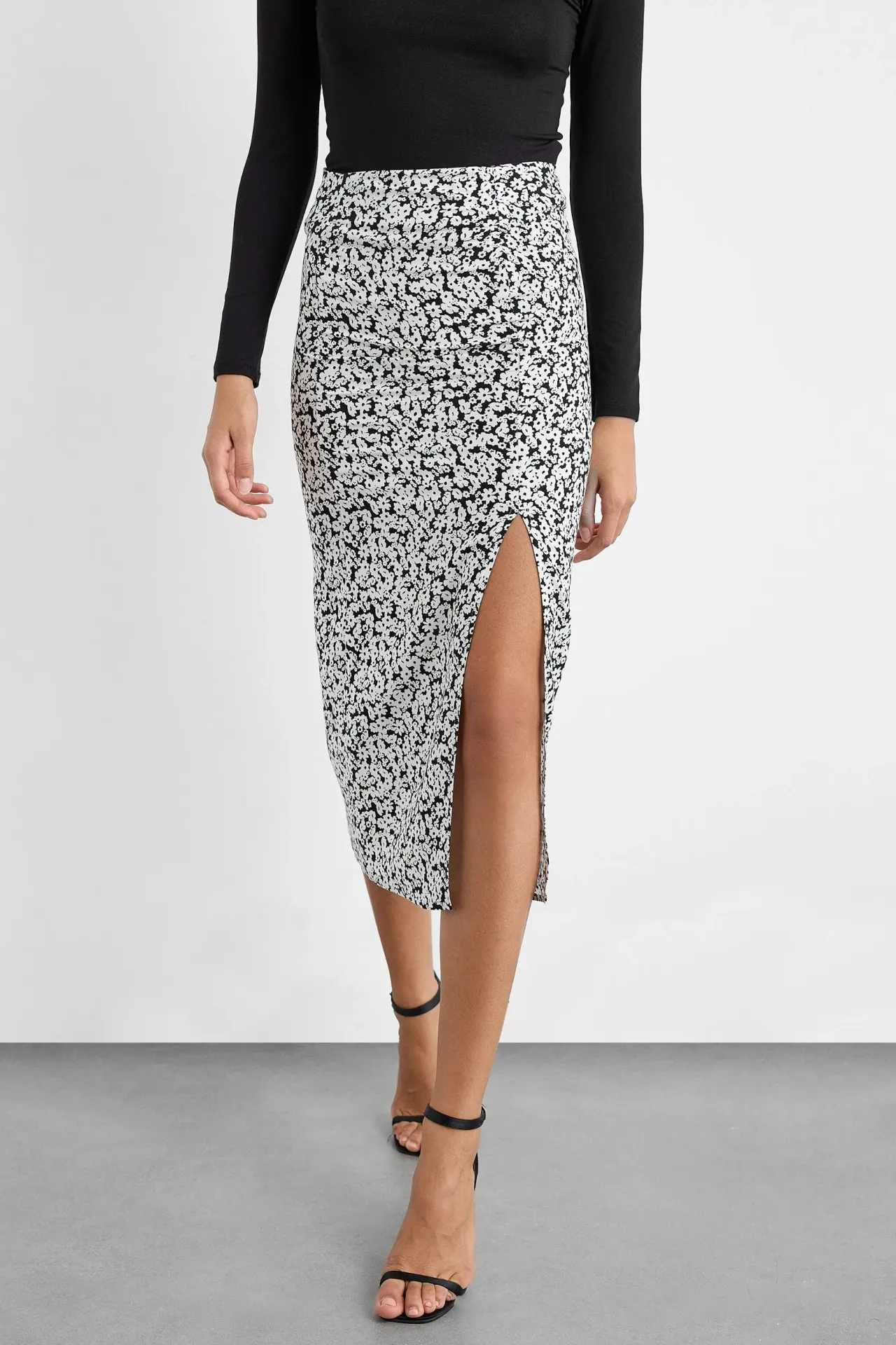 Printed Midi Skirt with Side Slit