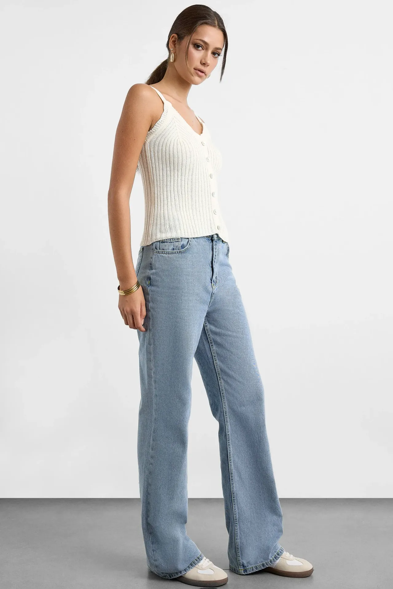 Knitted Button-Detail Sleeveless Blouse