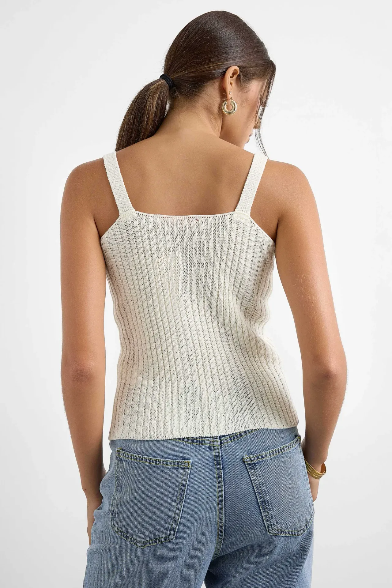 Knitted Button-Detail Sleeveless Blouse