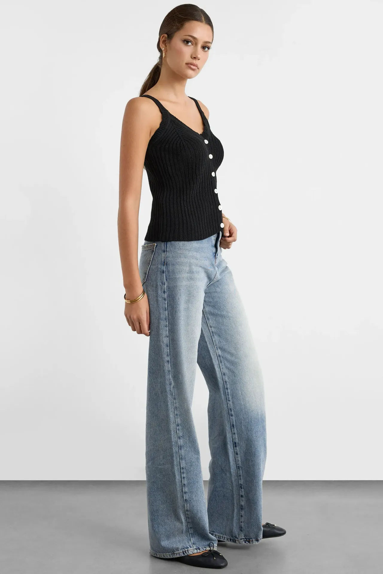 Knitted Button-Detail Sleeveless Blouse