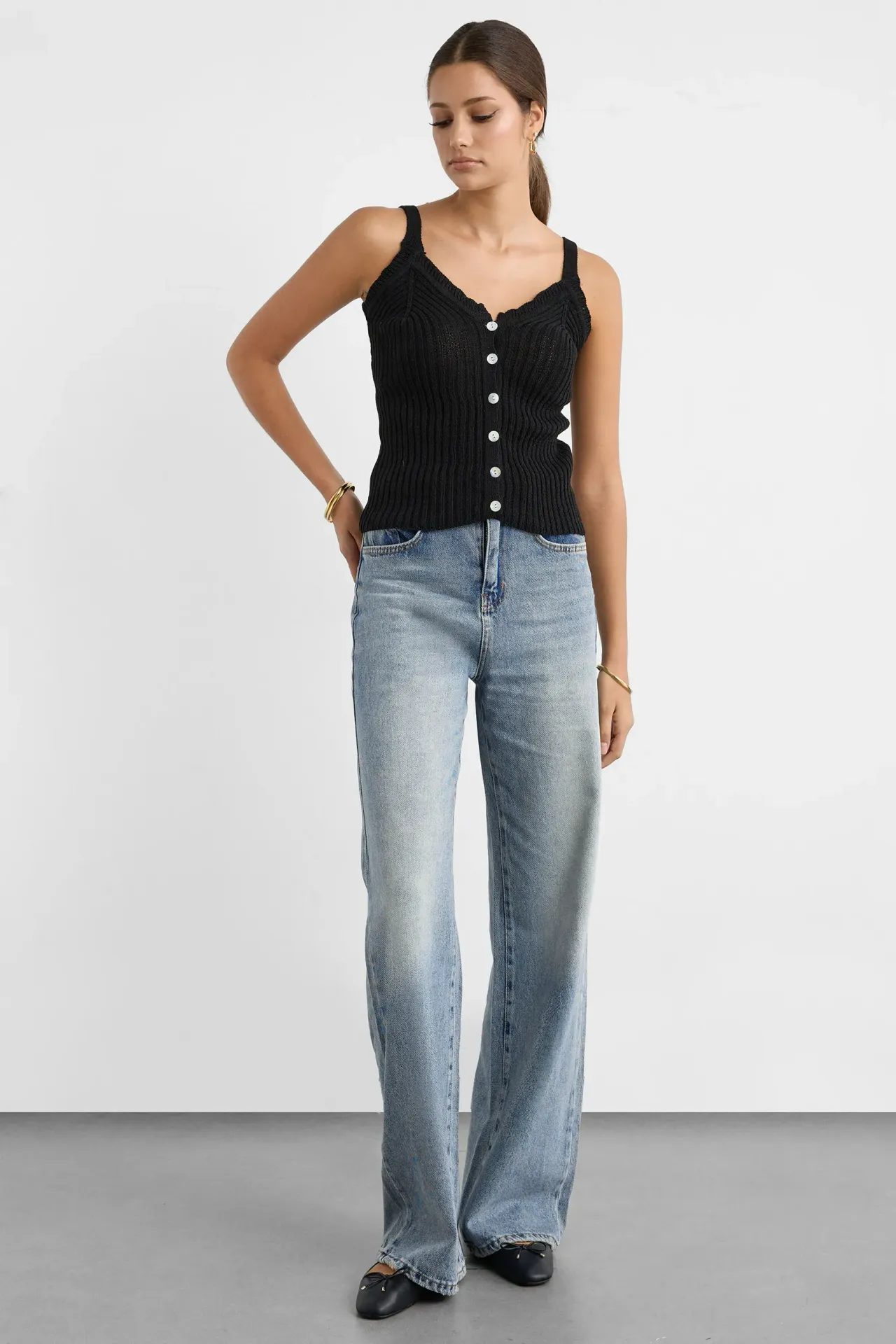 Knitted Button-Detail Sleeveless Blouse