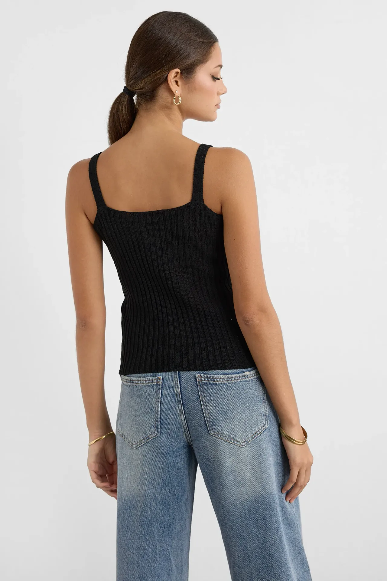 Knitted Button-Detail Sleeveless Blouse