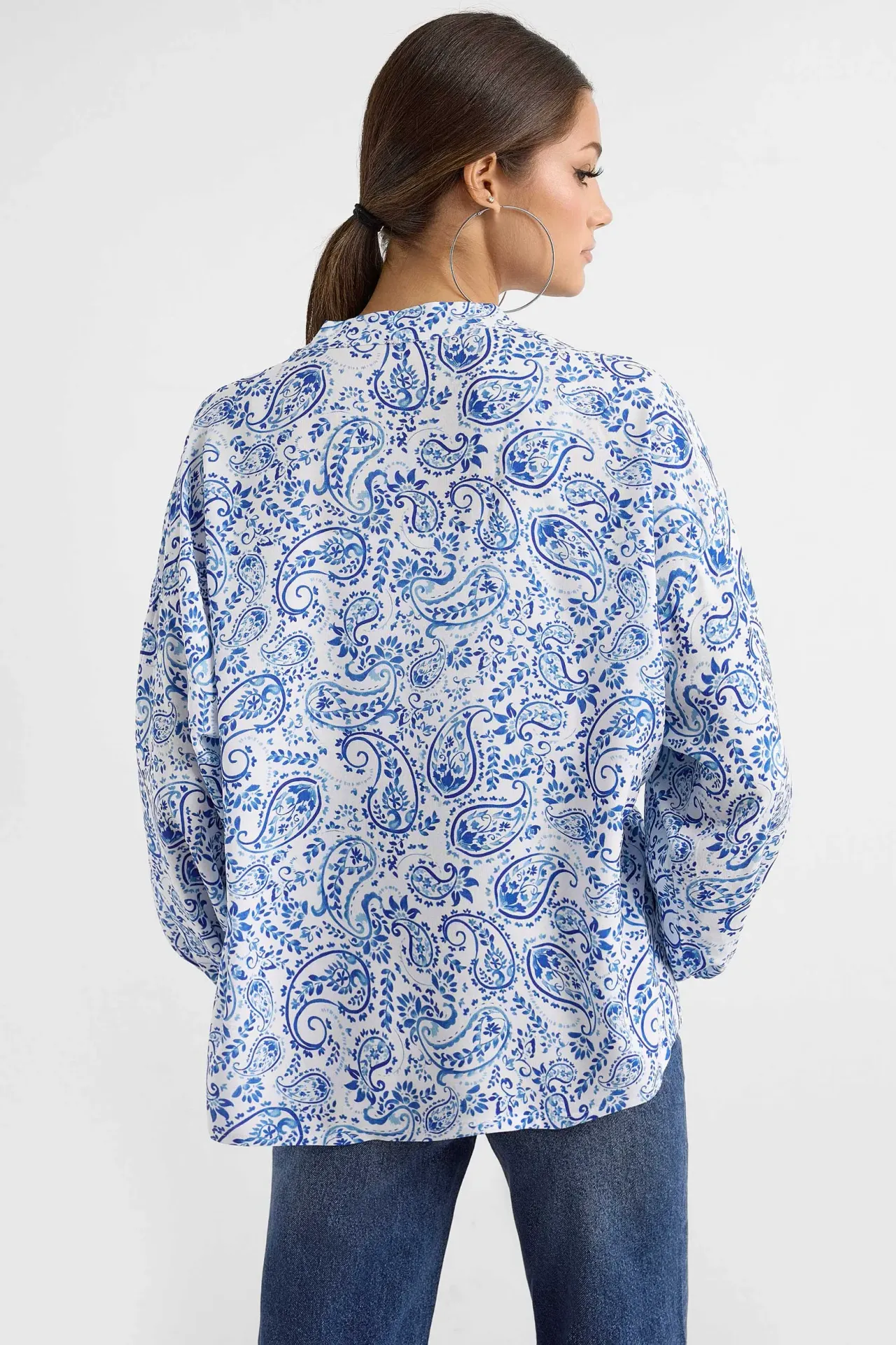 Printed Lace Up Blouse