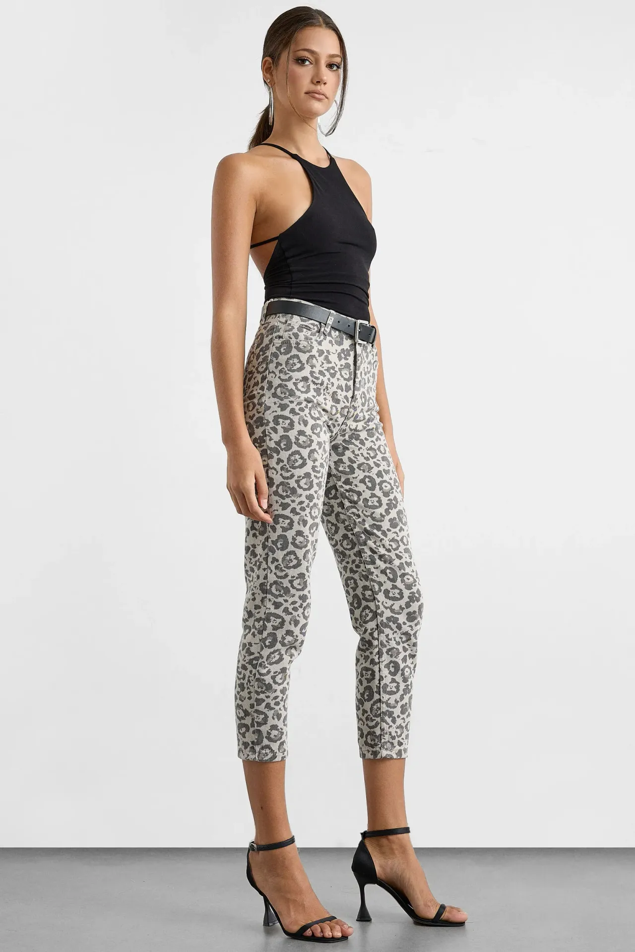 Animal Print Slim Fit Denim Pants