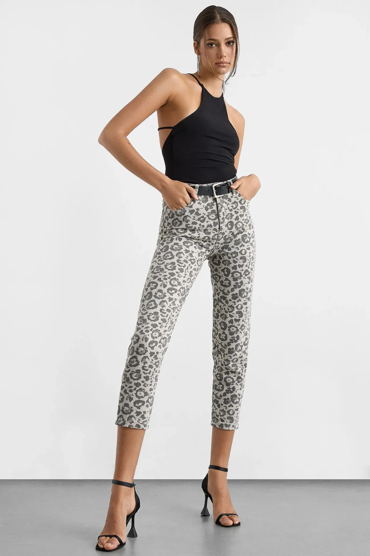 Animal Print Slim Fit Denim Pants