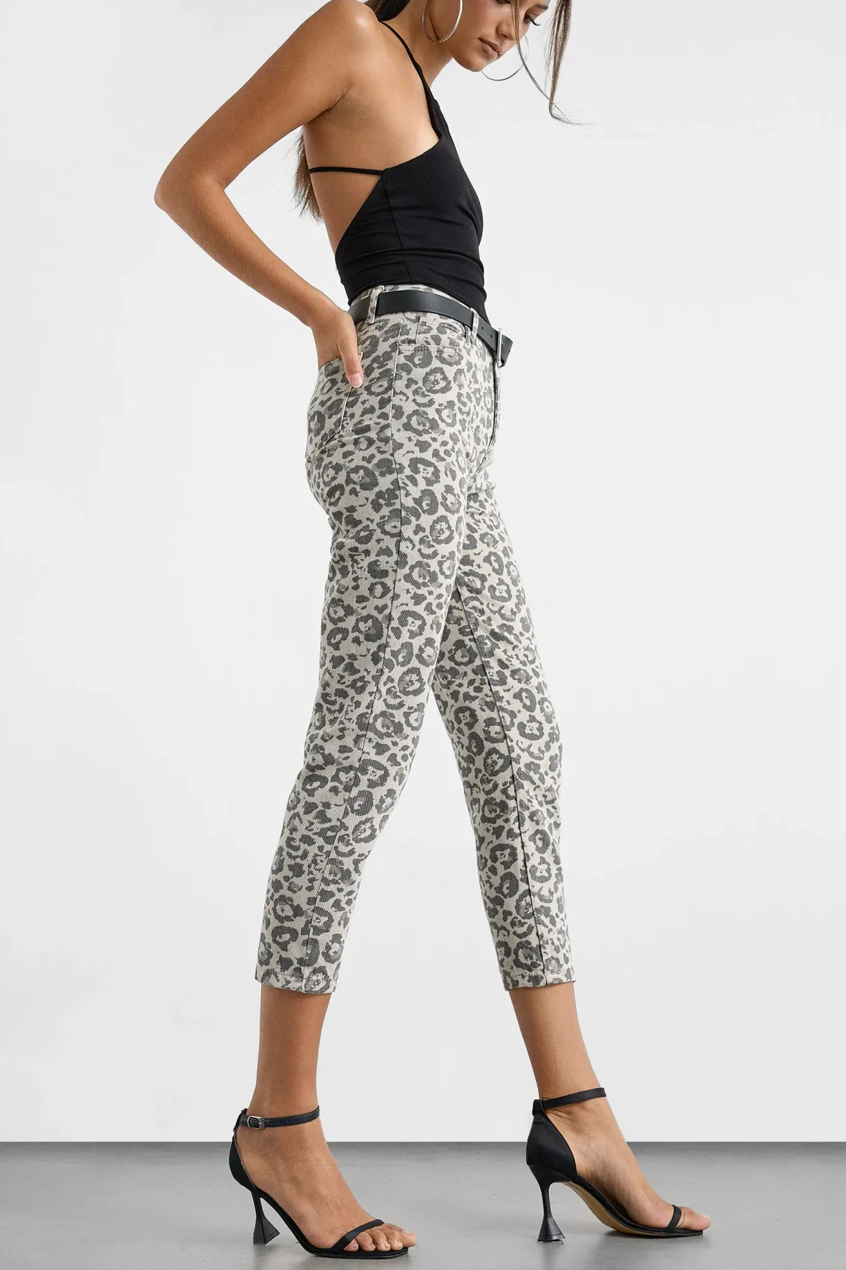 Animal Print Slim Fit Denim Pants 4