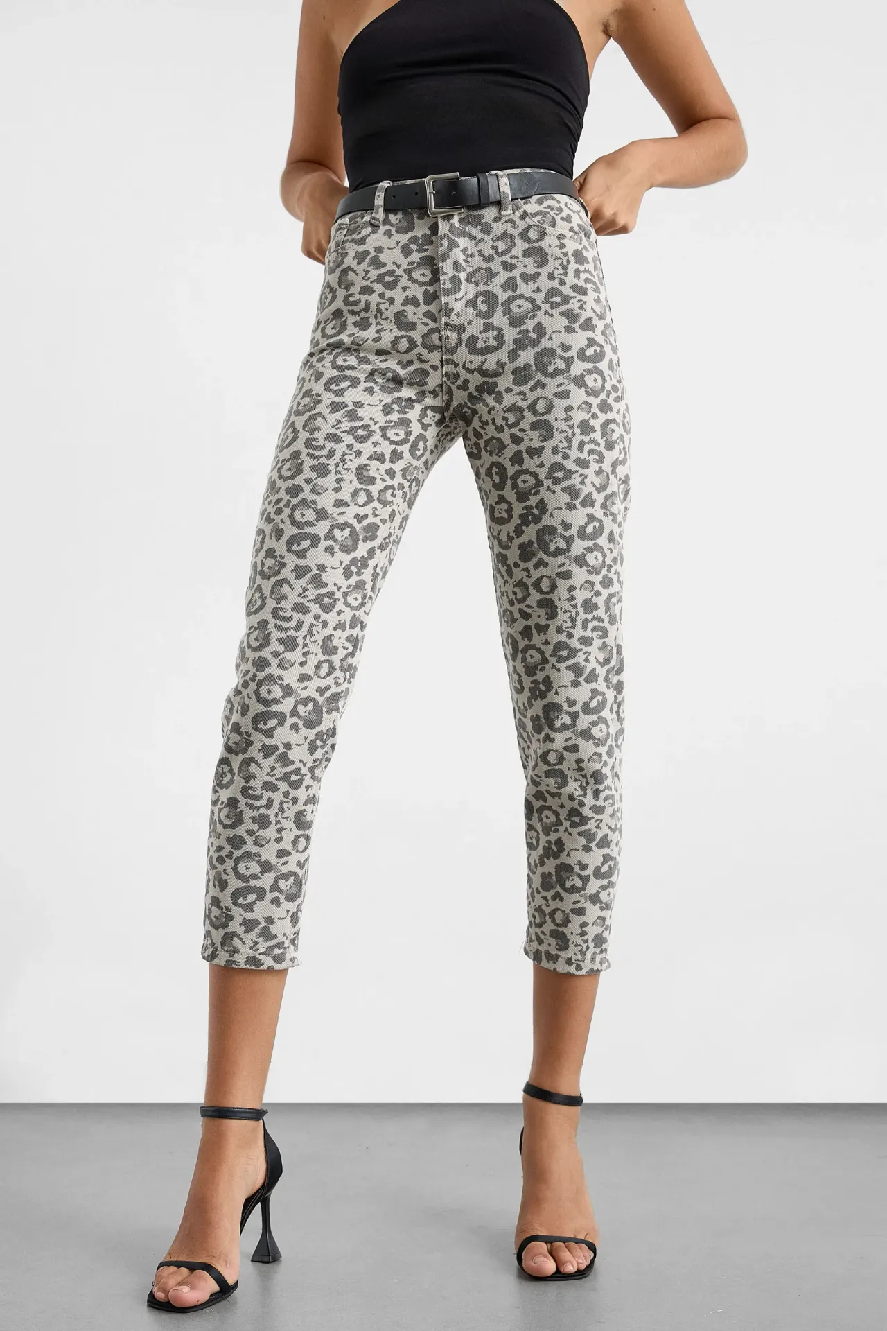 Animal Print Slim Fit Denim Pants