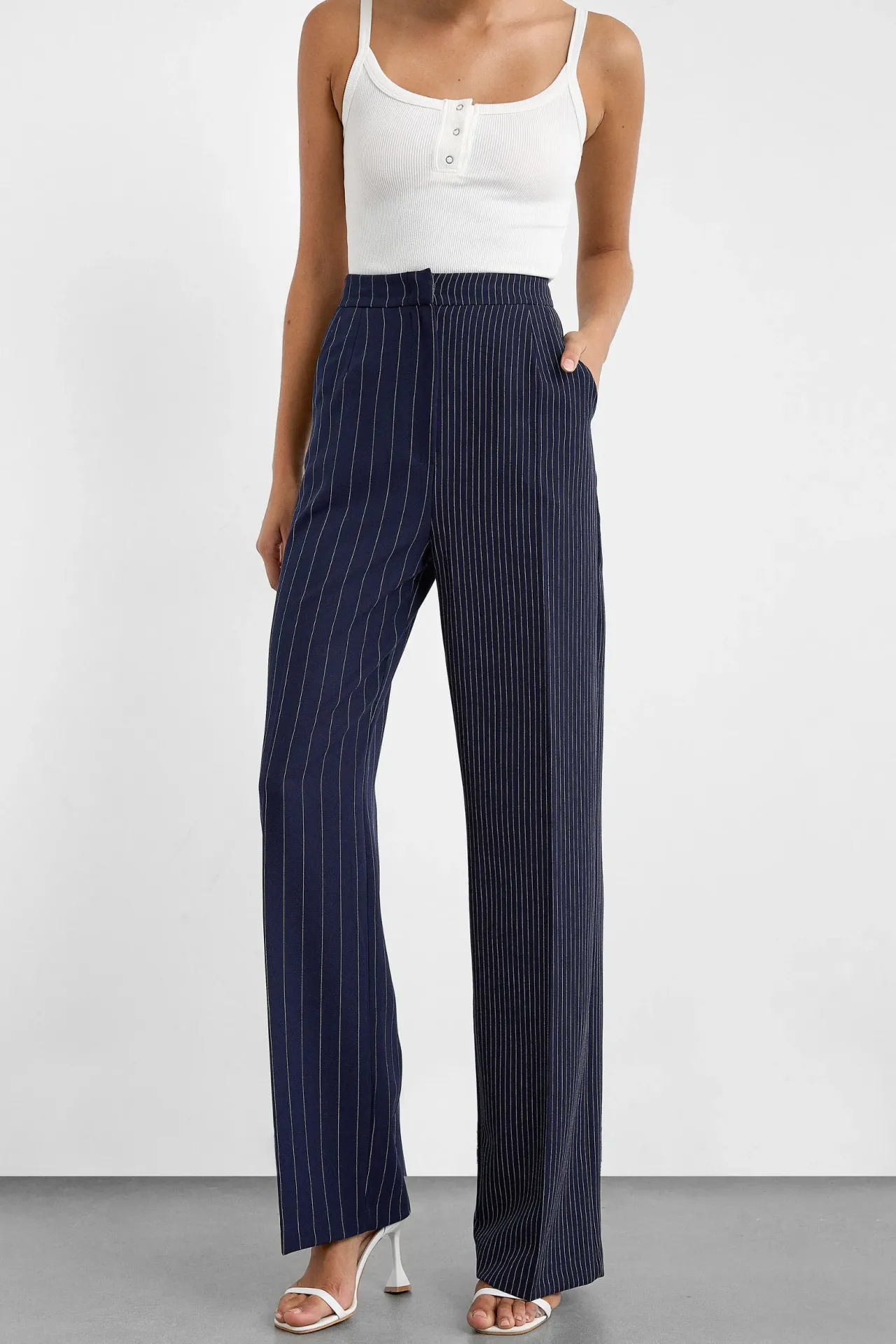 Striped Mid-Rise Straight-Leg Pants