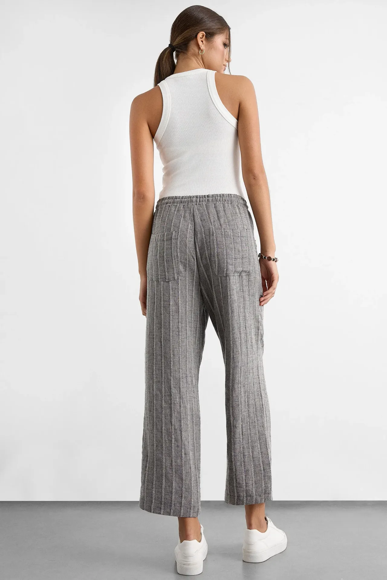 Striped Elastic Waist Straight-Leg Pants