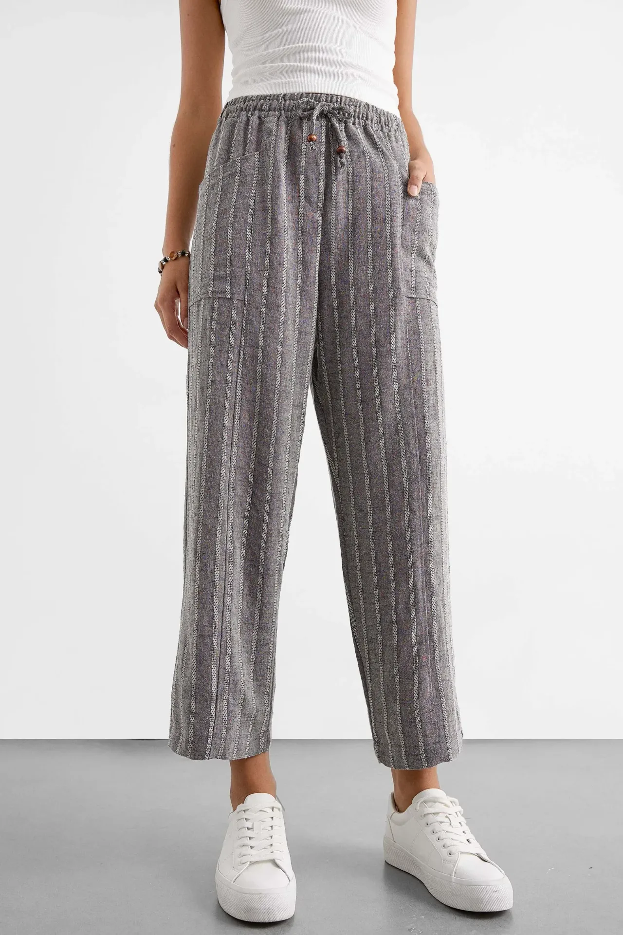 Striped Elastic Waist Straight-Leg Pants