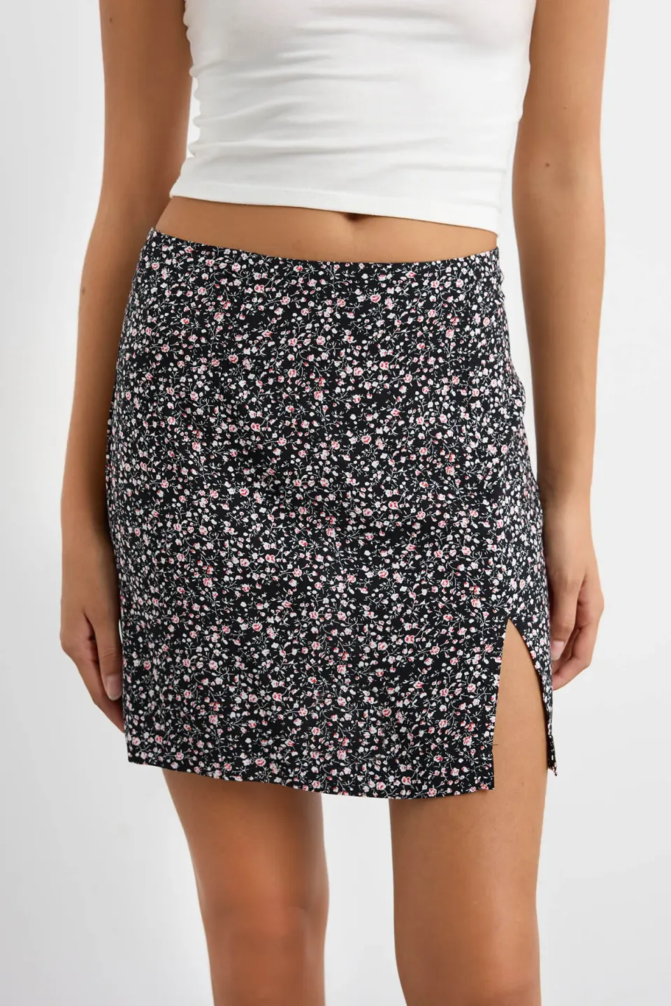 Floral High Waist Side Slit Mini Skirt