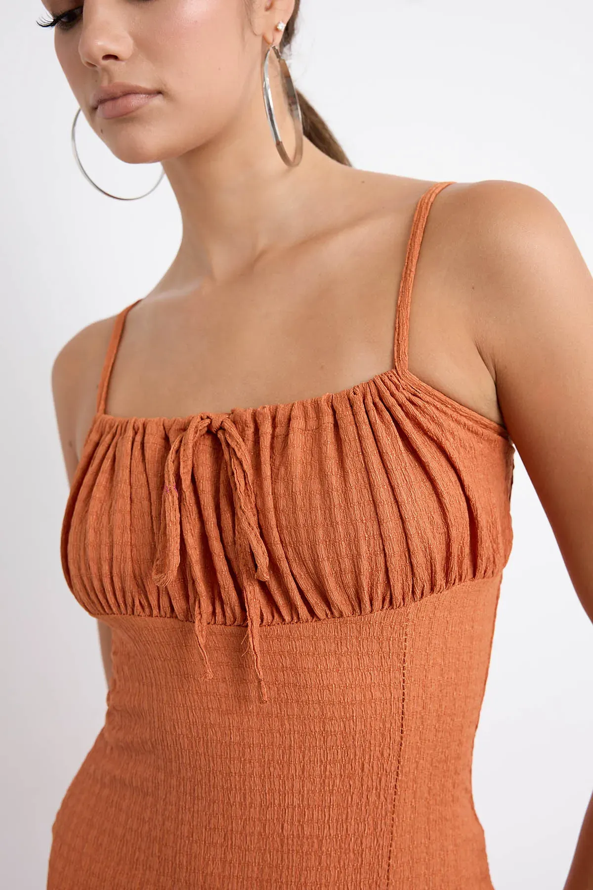 Square Neck Spaghetti Strap Tie Front Midi Dress with Side Slit 5