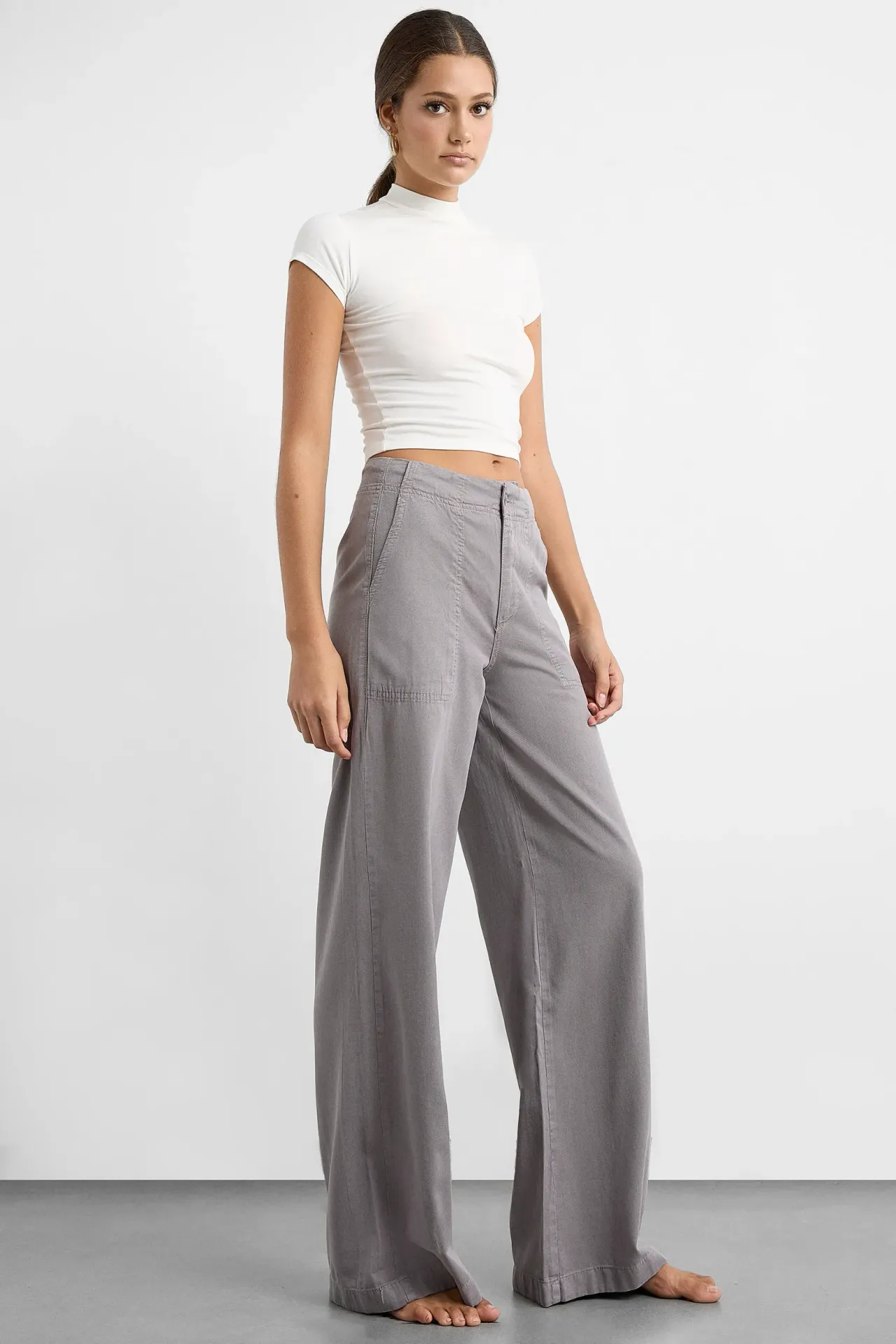 High Waist Wide-Leg Cotton Pants