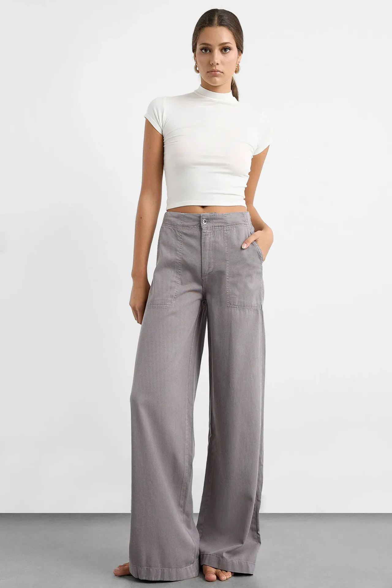 High Waist Wide-Leg Cotton Pants