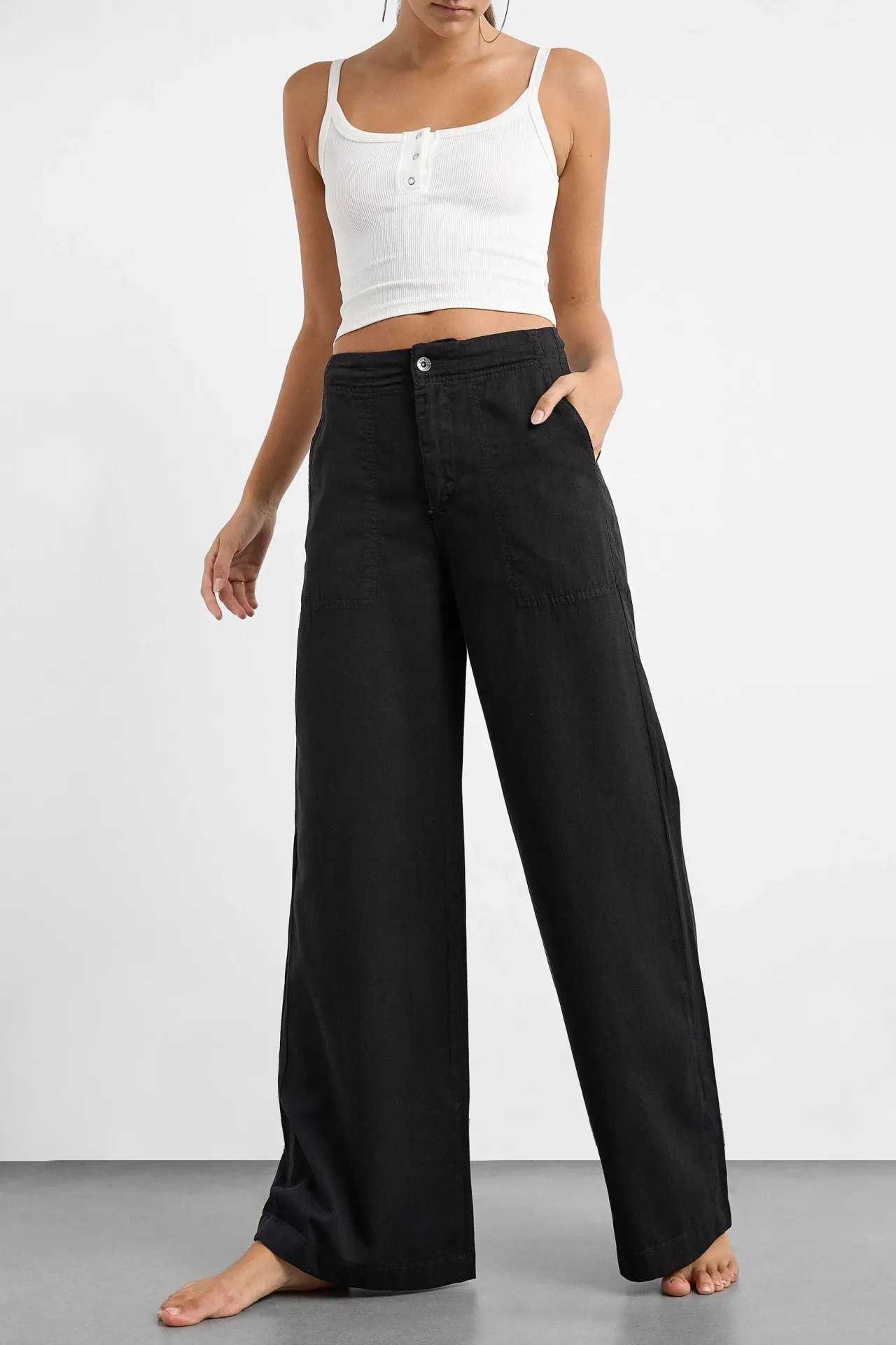 High Waist Wide-Leg Cotton Pants