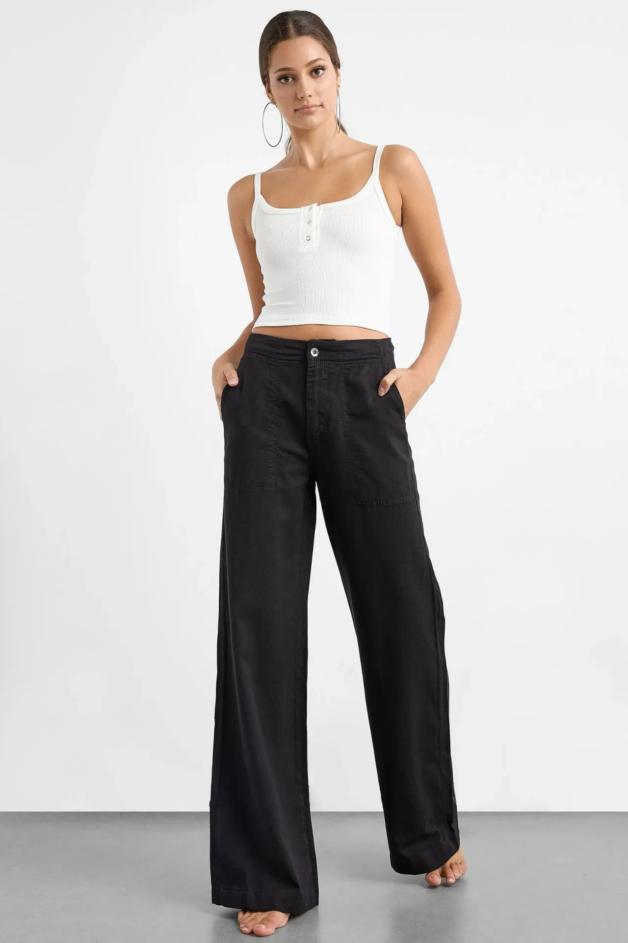 High Waist Wide-Leg Cotton Pants