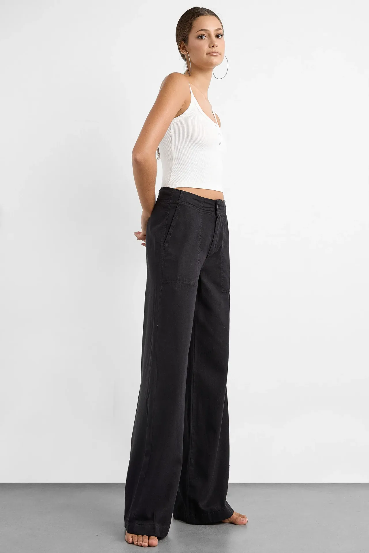 High Waist Wide-Leg Cotton Pants