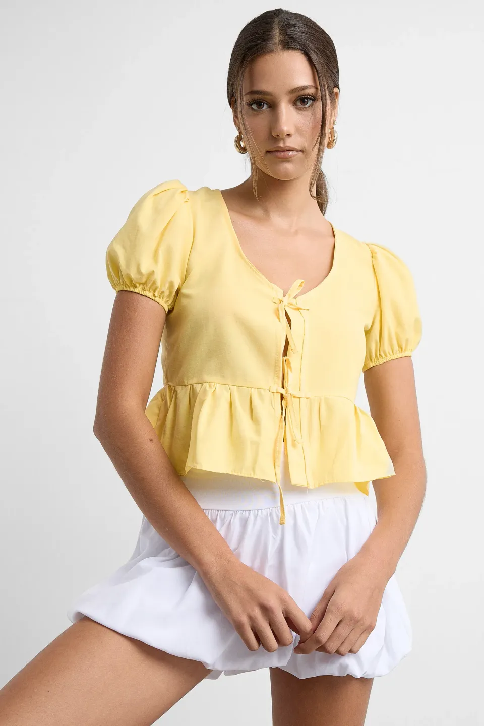 Short Sleeve Tie-Front V-Neck Blouse