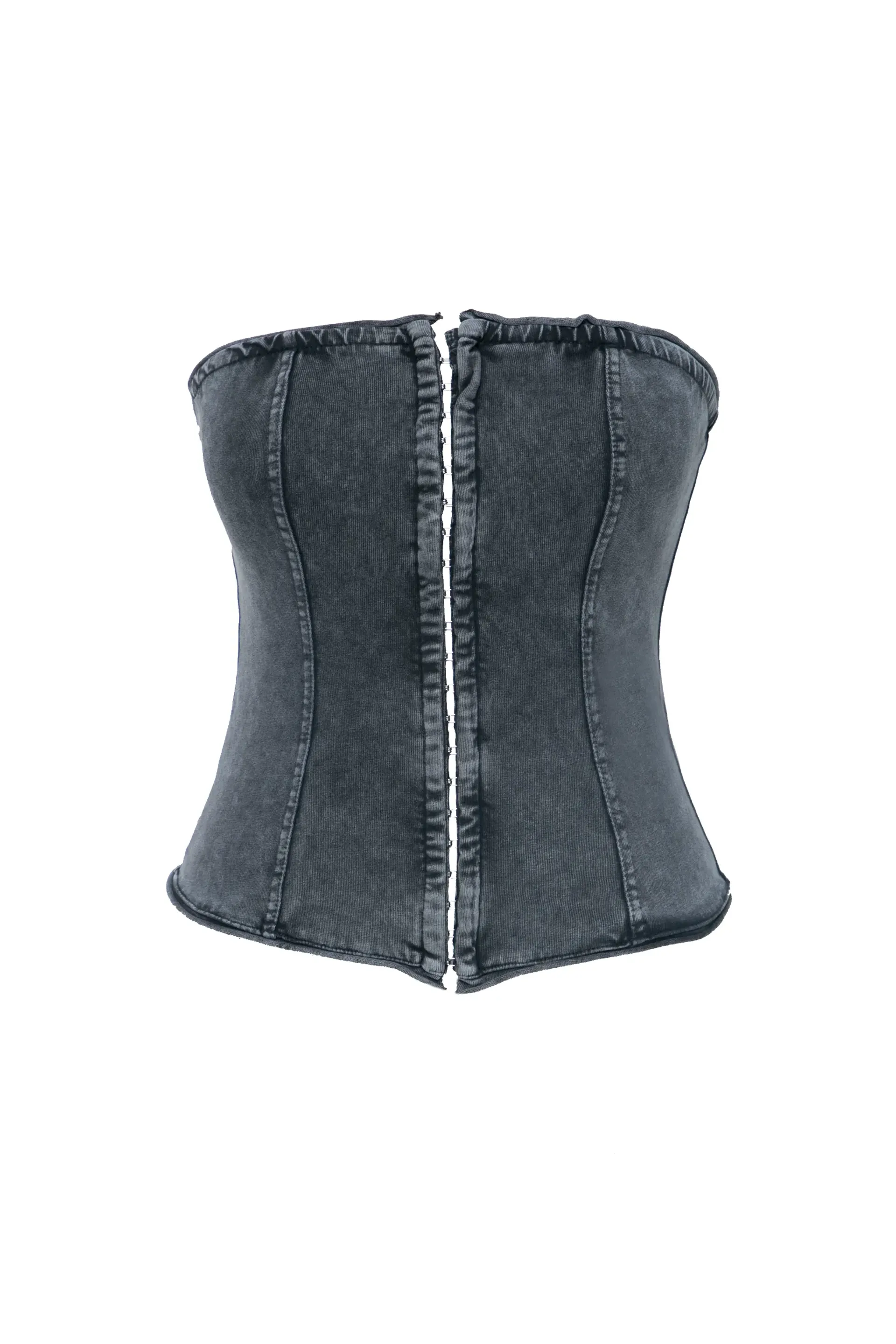 Black Strapless Corset Tee Top With Hook And Eye Detail Women