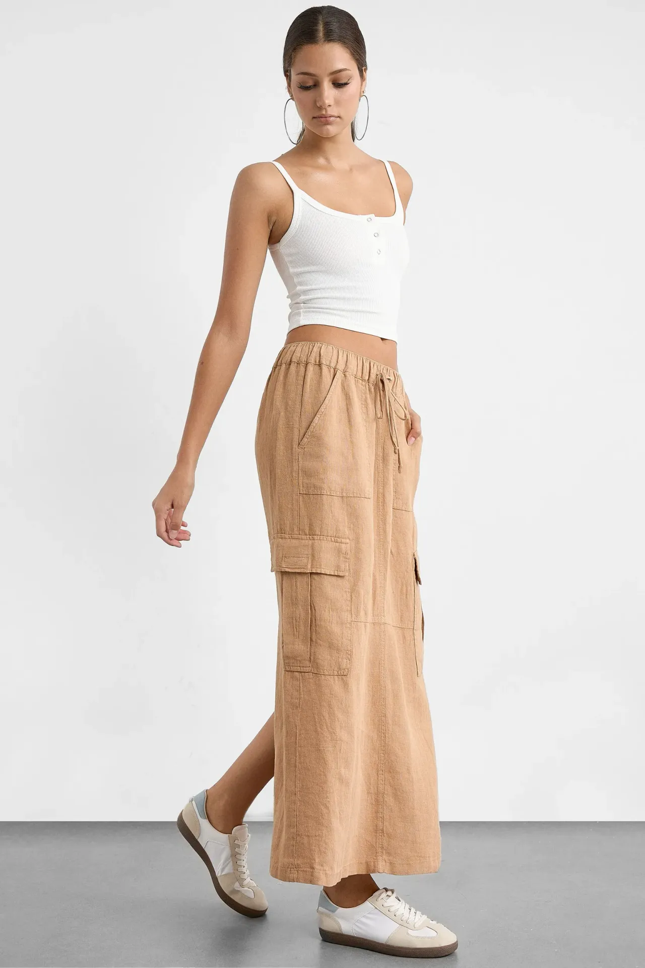 Mid Rise Cargo Skirt with Back Slit
