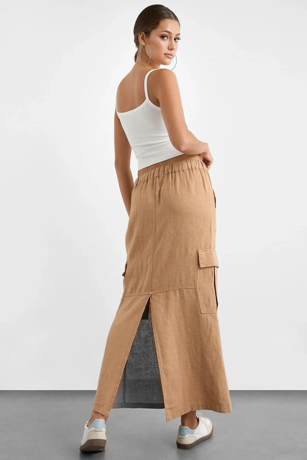 Mid Rise Cargo Skirt with Back Slit