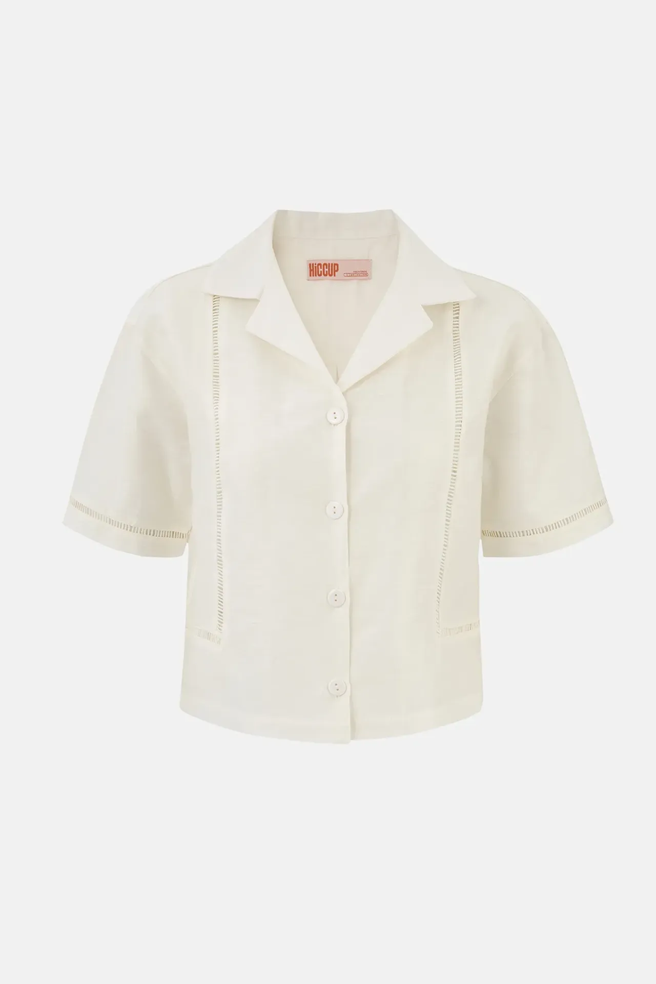 Linen Short Sleeve Shirt with Cutout Detail 