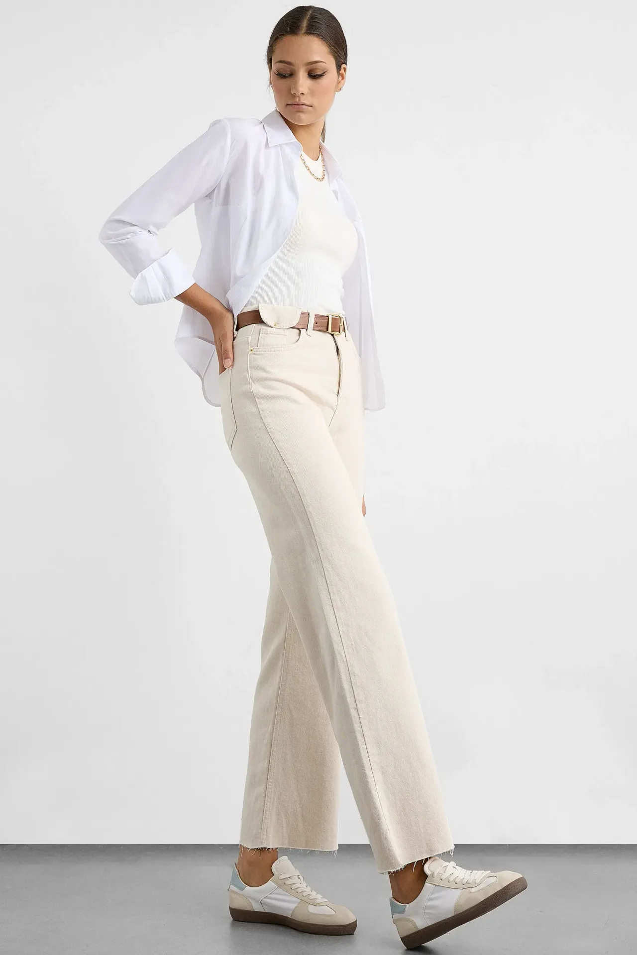 High-Waist Denim Pants with Belt