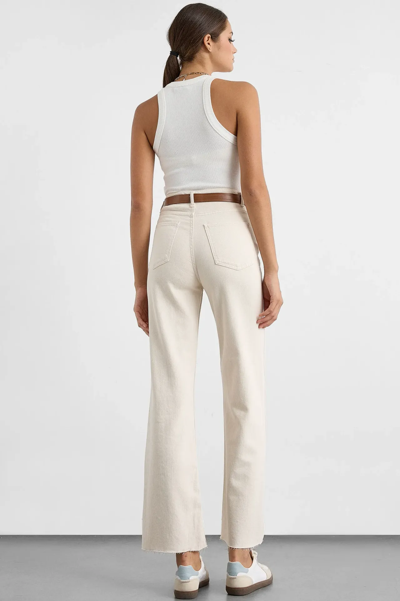 High-Waist Denim Pants with Belt
