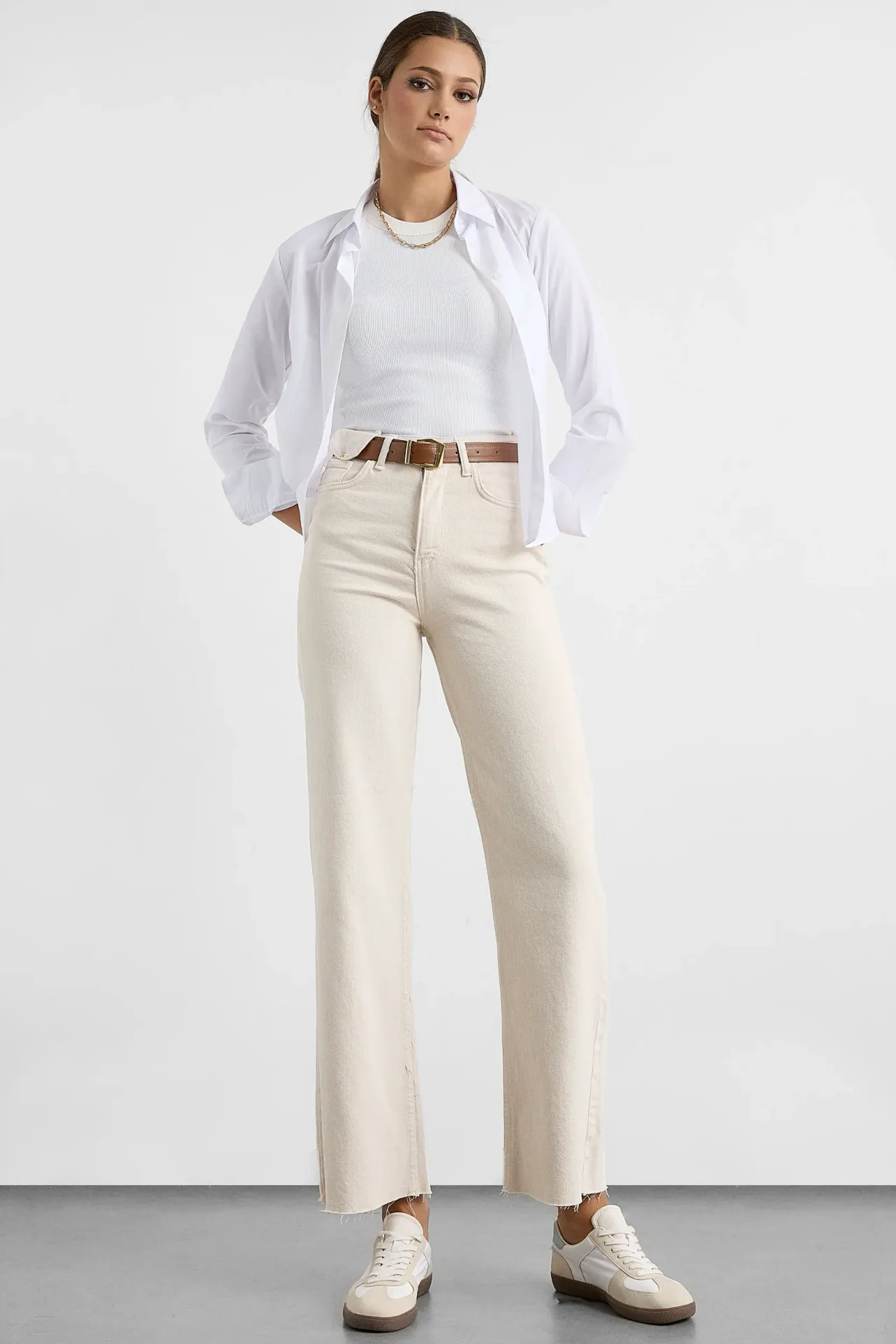 High-Waist Denim Pants with Belt