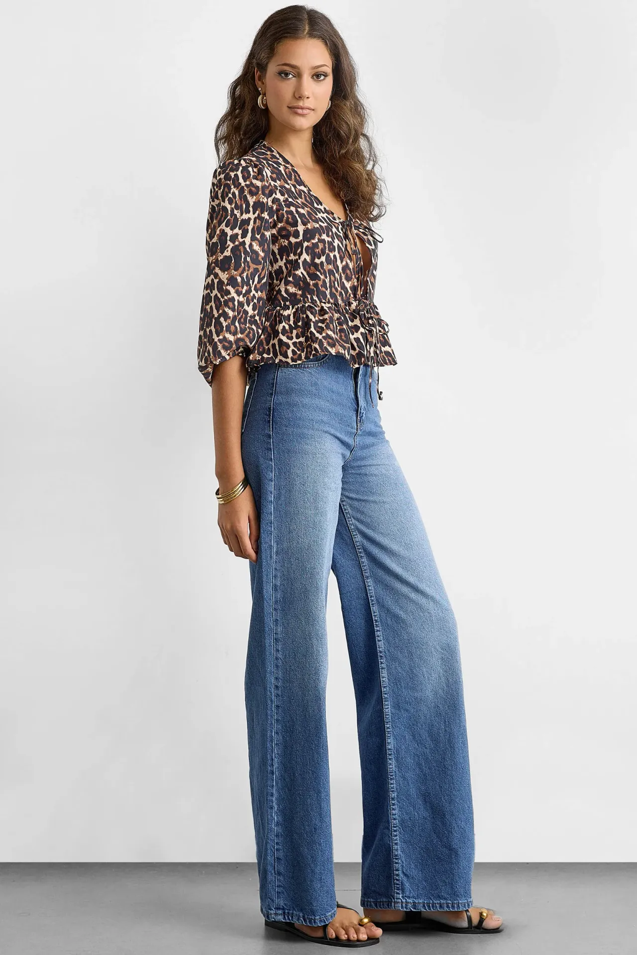 Animal Printed Lace Up Blouse