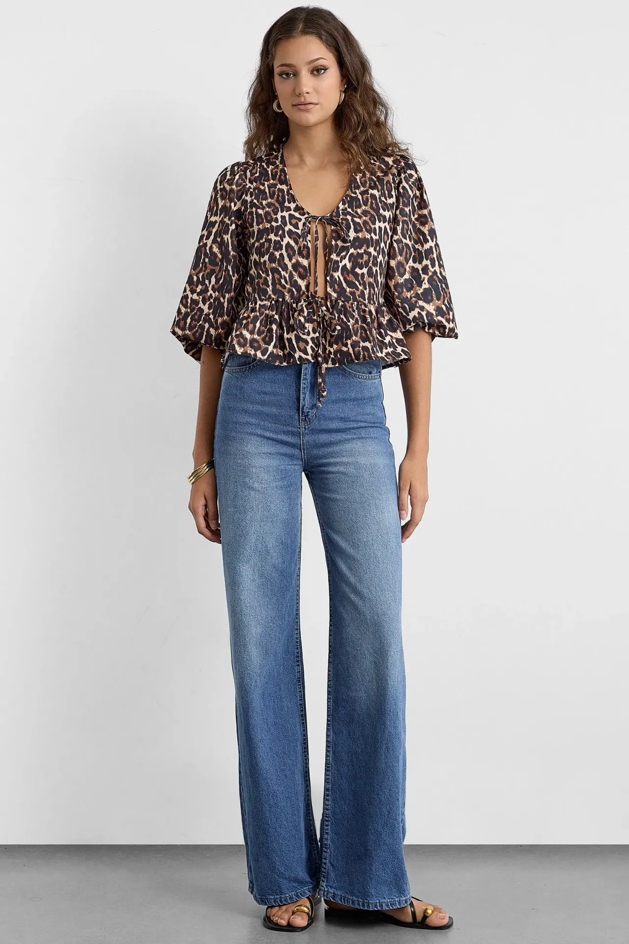 Animal Printed Lace Up Blouse