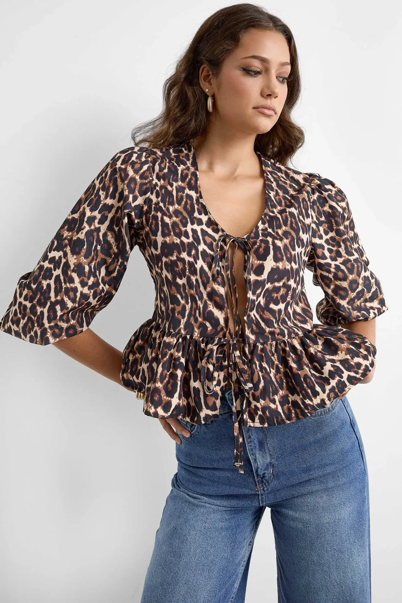 Animal Printed Lace Up Blouse