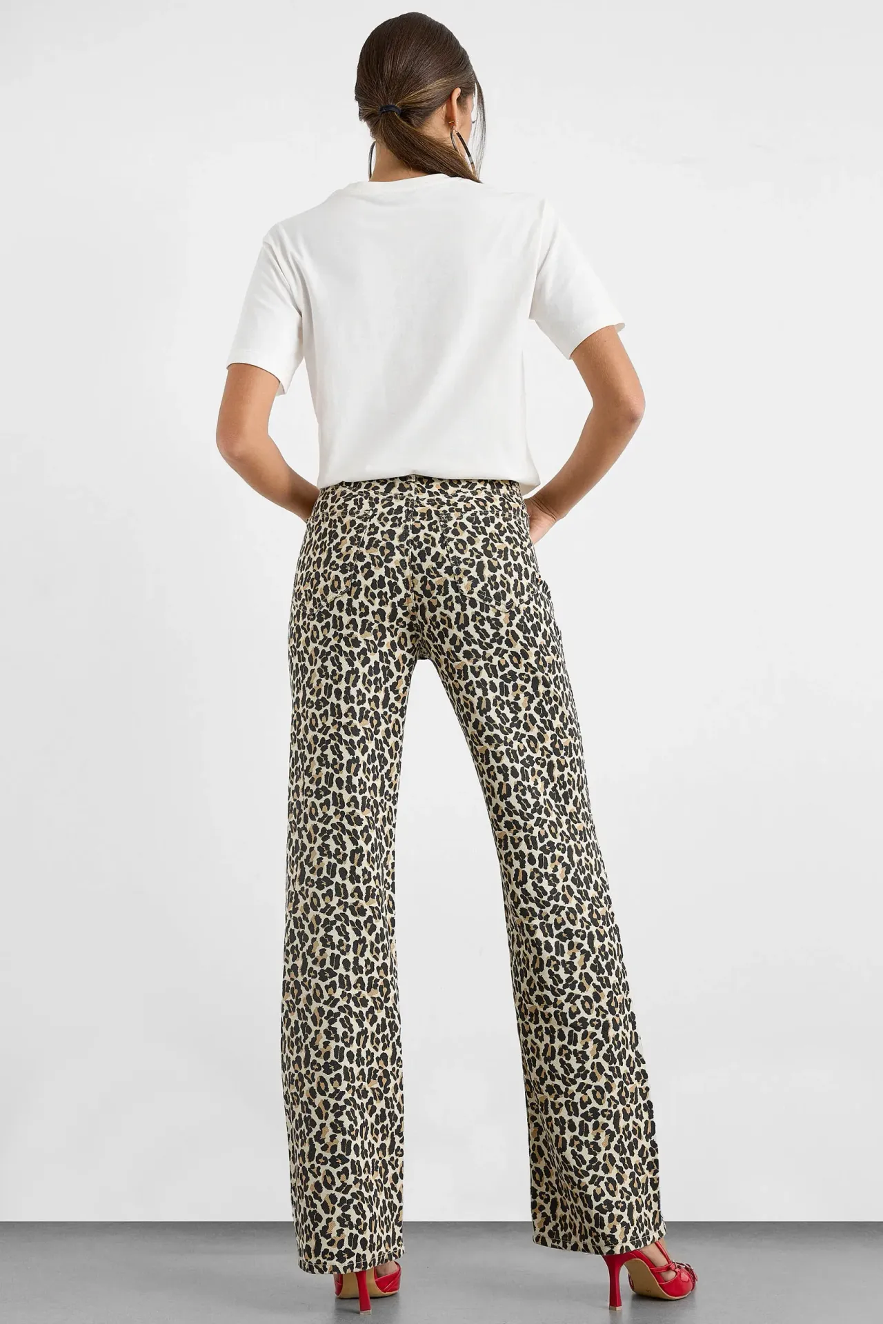 Cotton Animal Printed High Waist Straight Leg Trousers