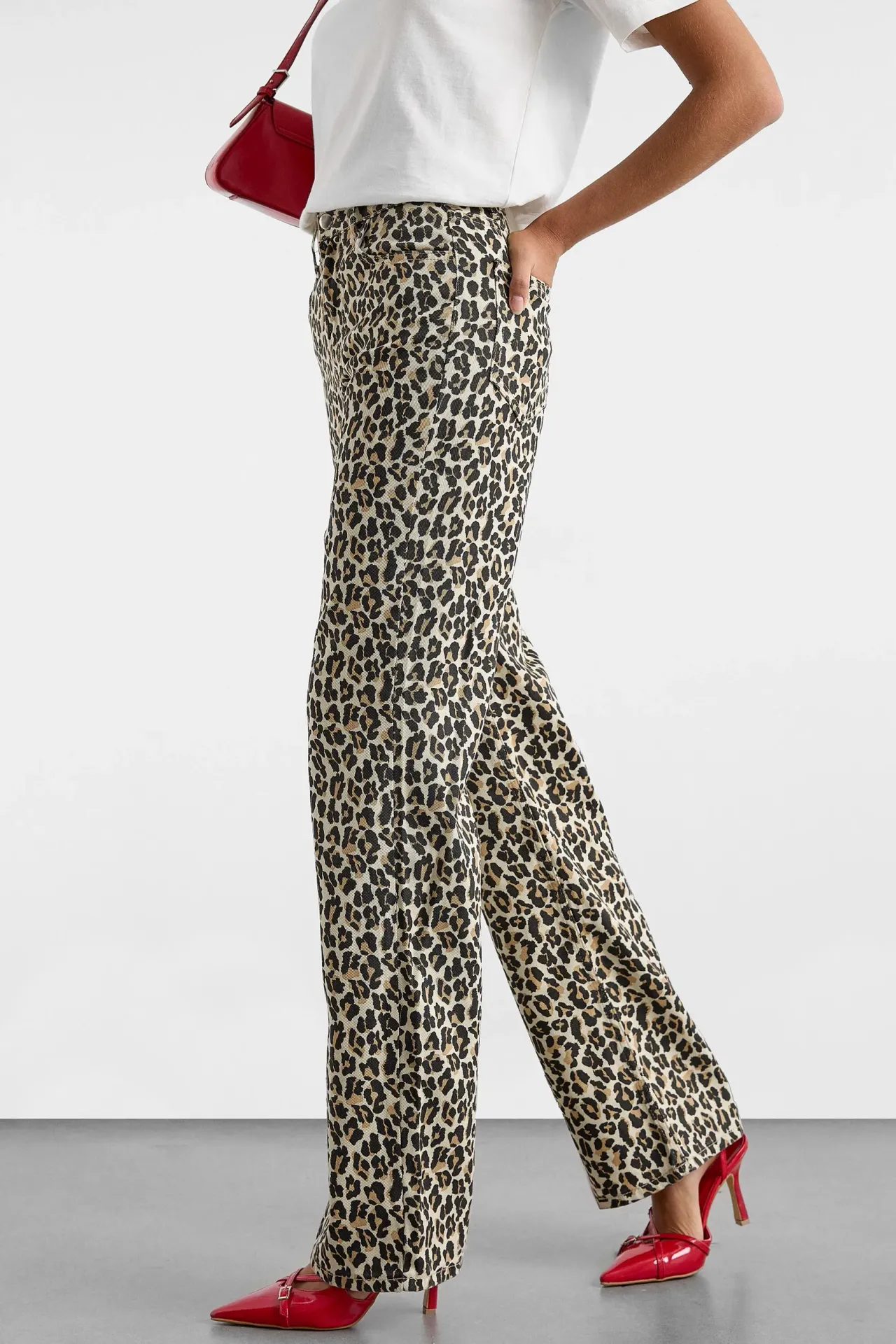 Cotton Animal Printed High Waist Straight Leg Trousers