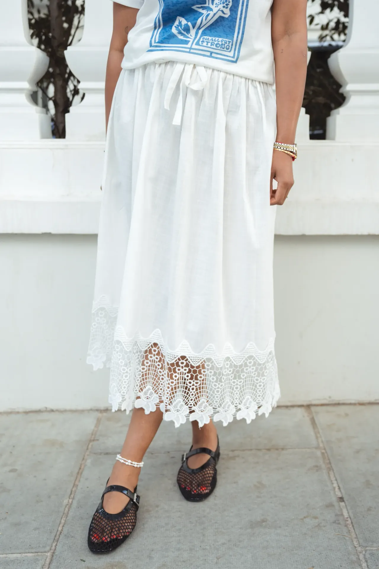 Cotton White Floral Embroidery Detailed Skirt 