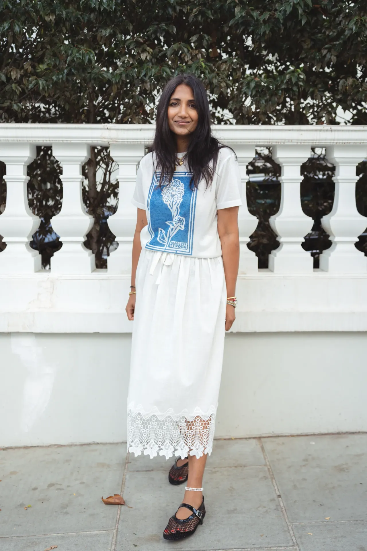 Cotton White Floral Embroidery Detailed Skirt 