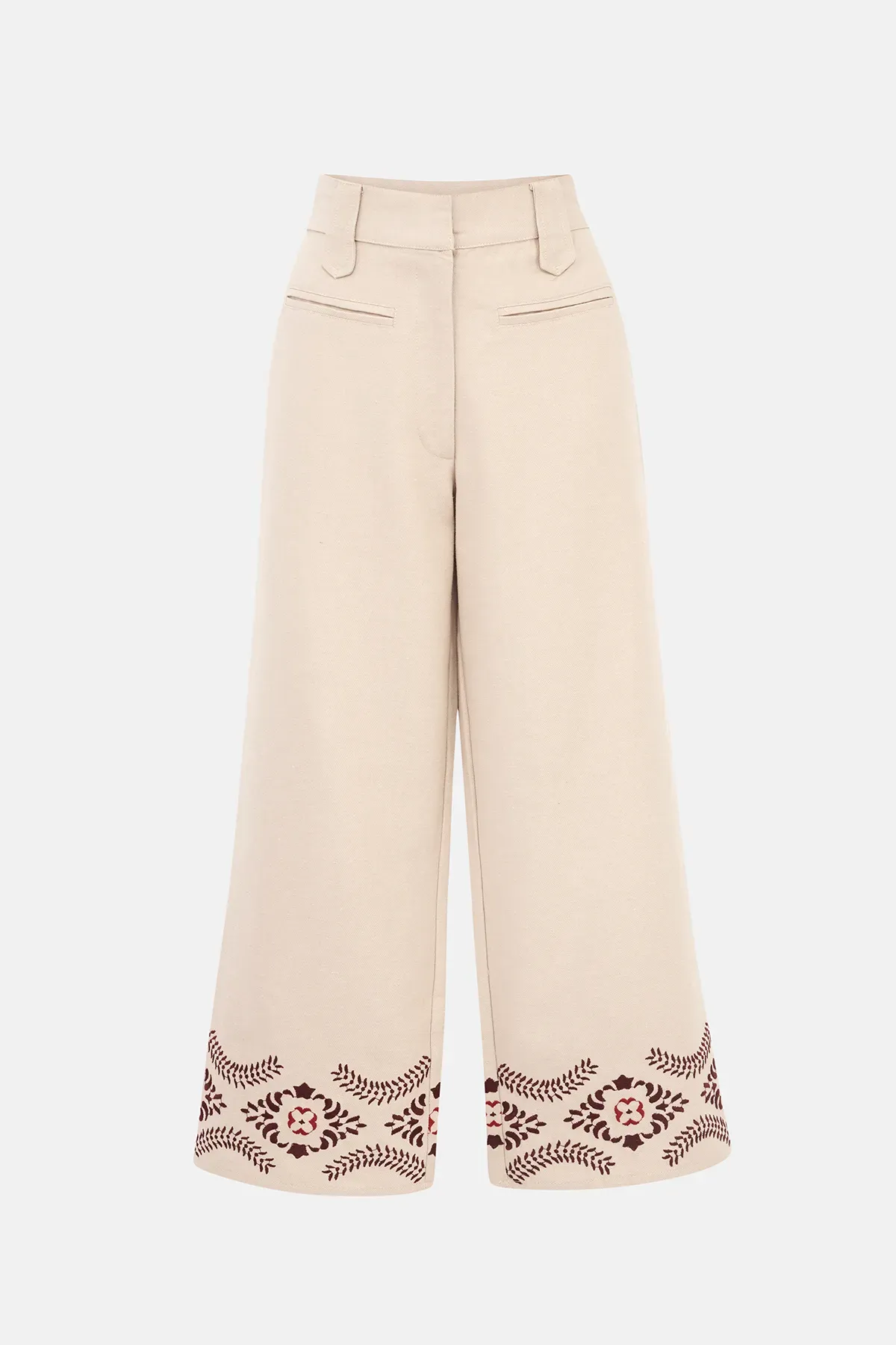 Linen Blend Guna Trousers with Embroidery Detail 1