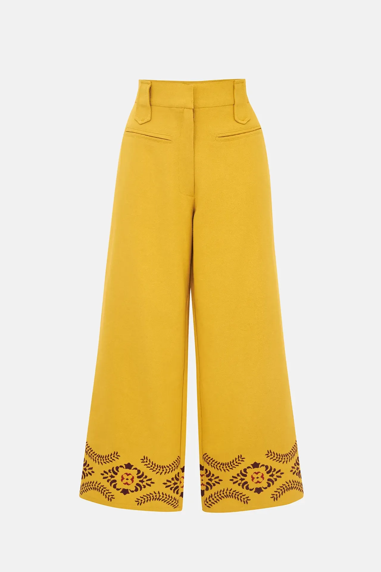 Linen Blend Guna Trousers with Embroidery Detail