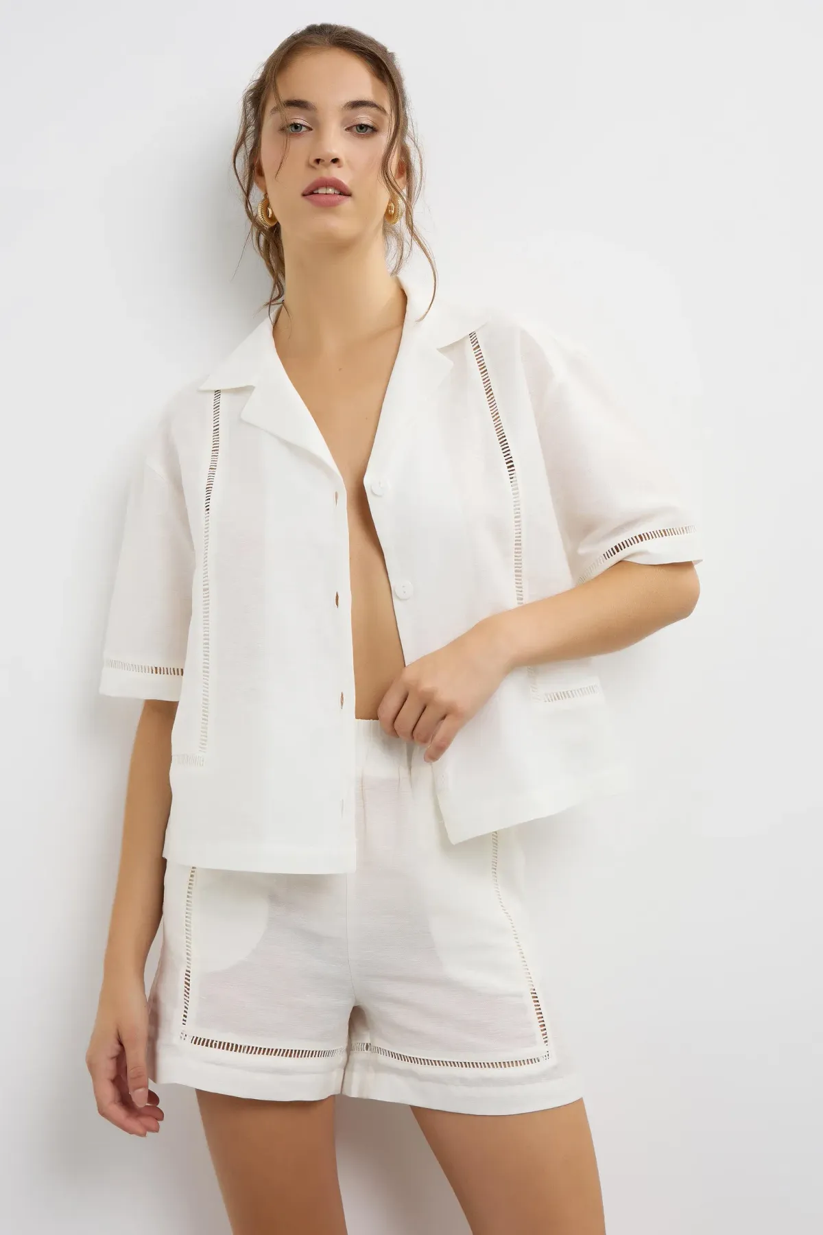 Linen Shorts with Cutout Detail  1