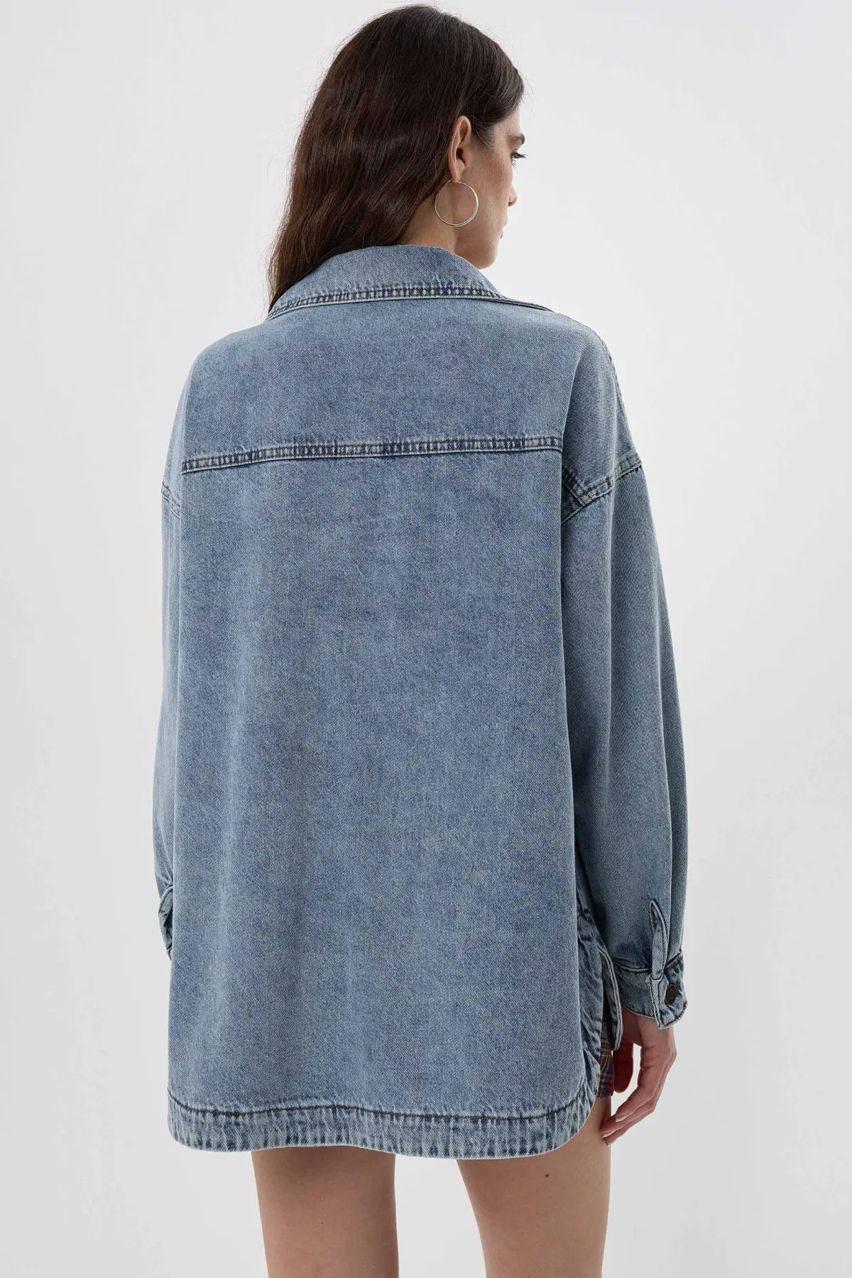 Oversized Washed Denim Coat with Patch Pockets 5