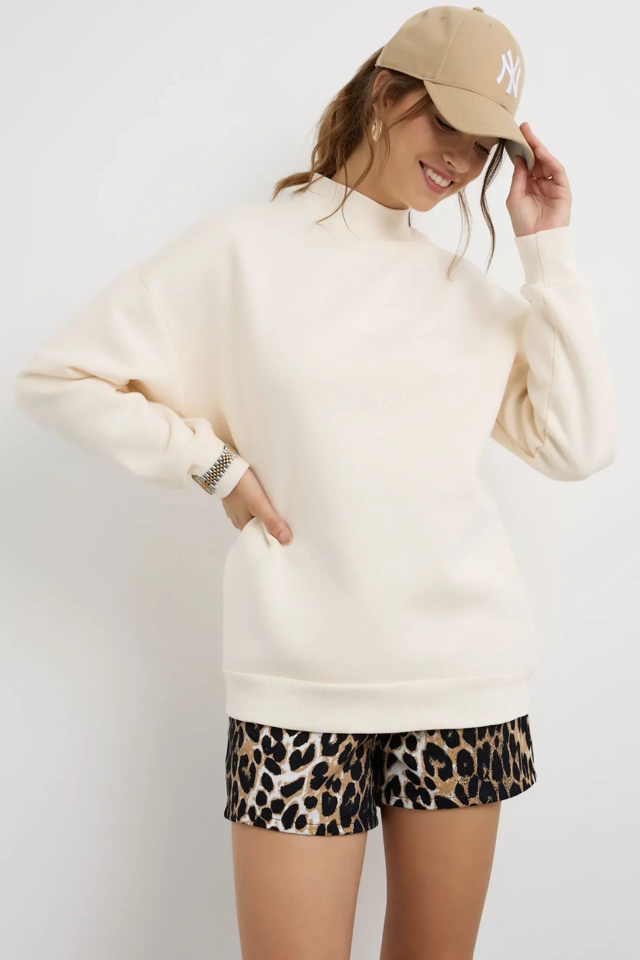 Oversized High-Neck Sweatshirt