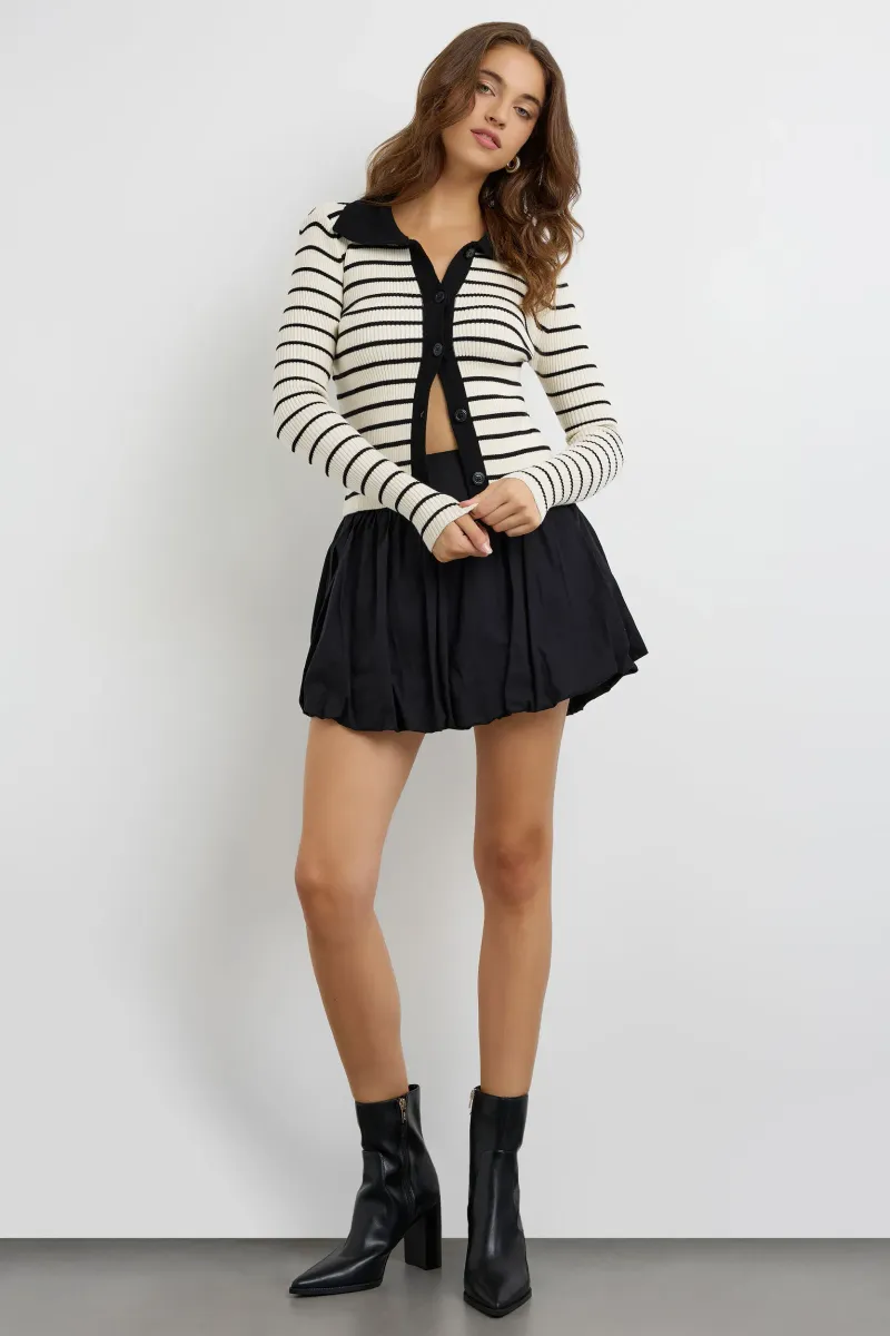Striped Buttoned Polo-Neck Cardigan 1