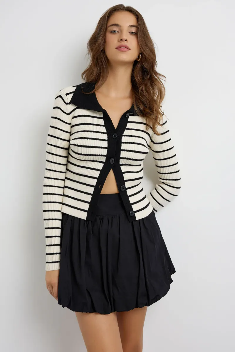 Striped Buttoned Polo-Neck Cardigan 3