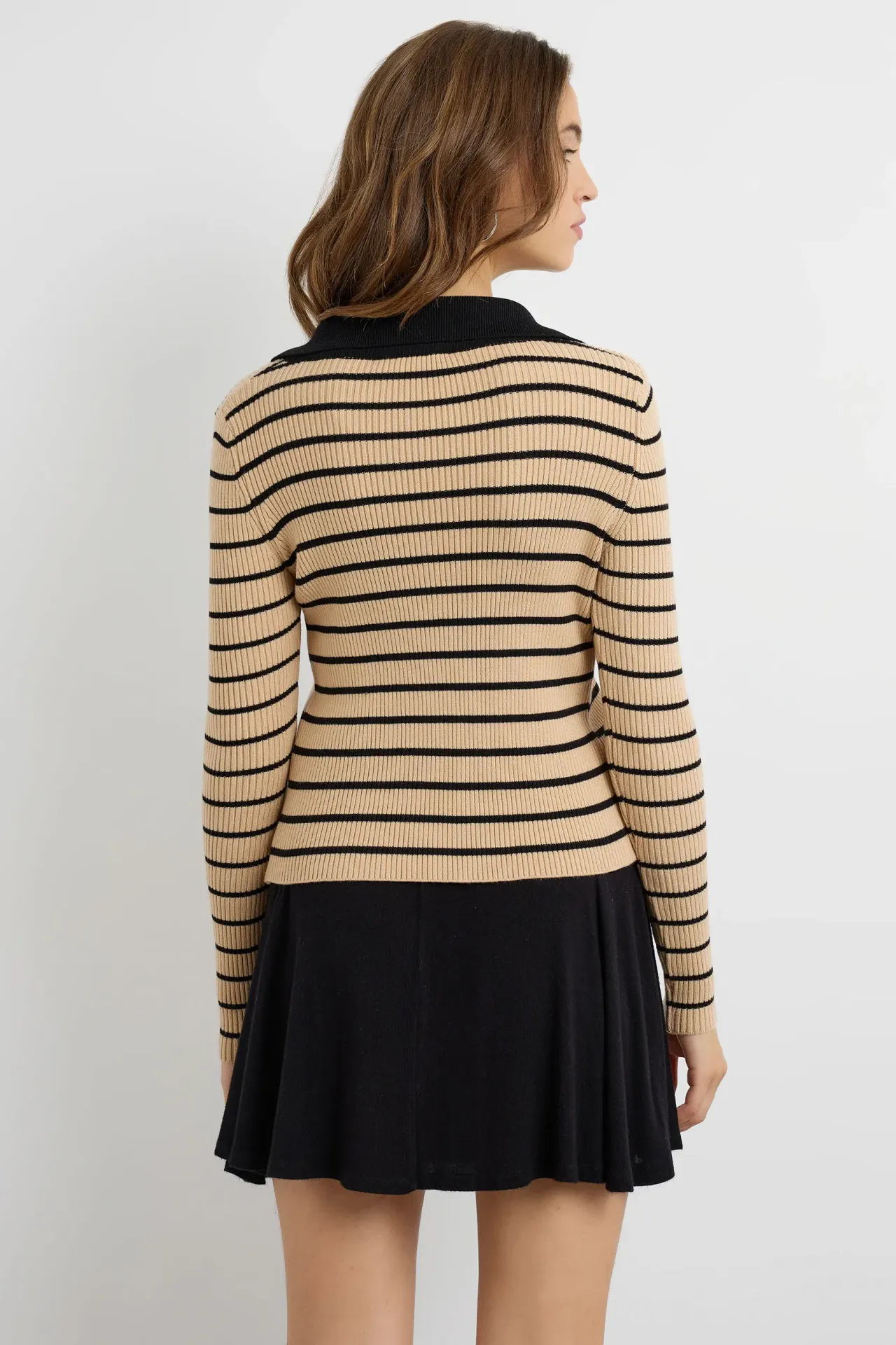 Striped Buttoned Polo-Neck Cardigan