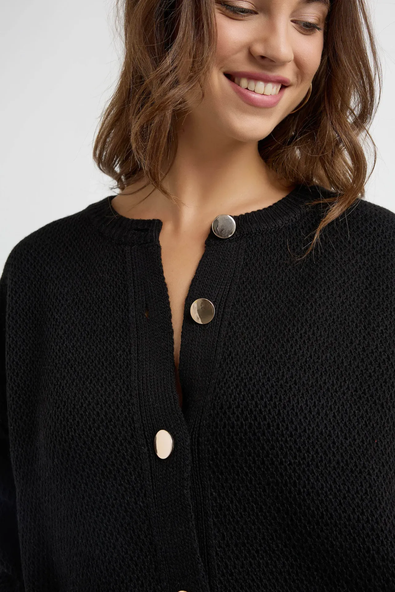 Textured Buttoned Cardigan