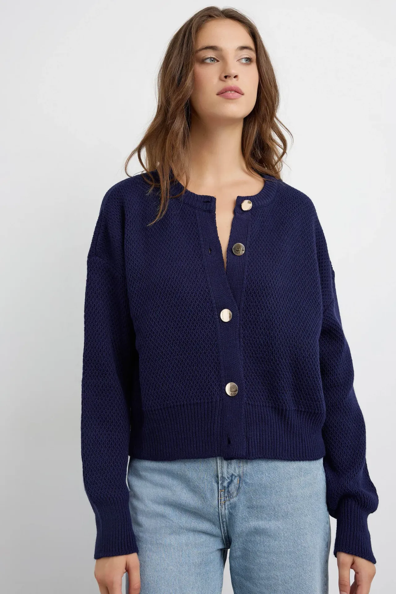 Textured Buttoned Cardigan