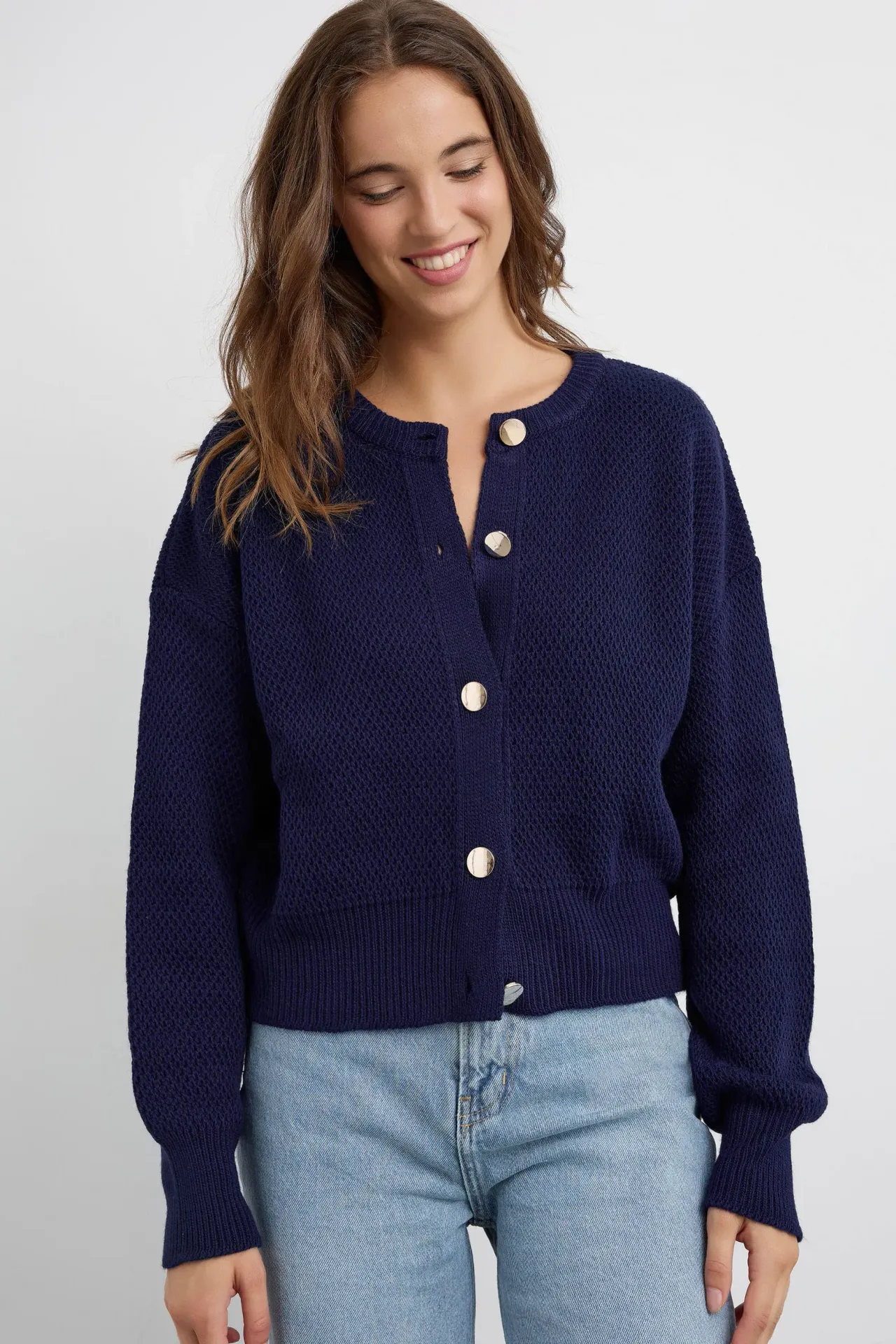Textured Buttoned Cardigan